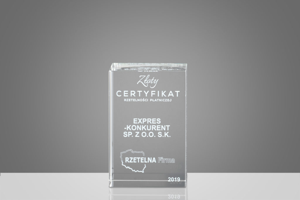 Certyfikat Rzetelnosci Platniczej 2019 dla Expres-Konkurent